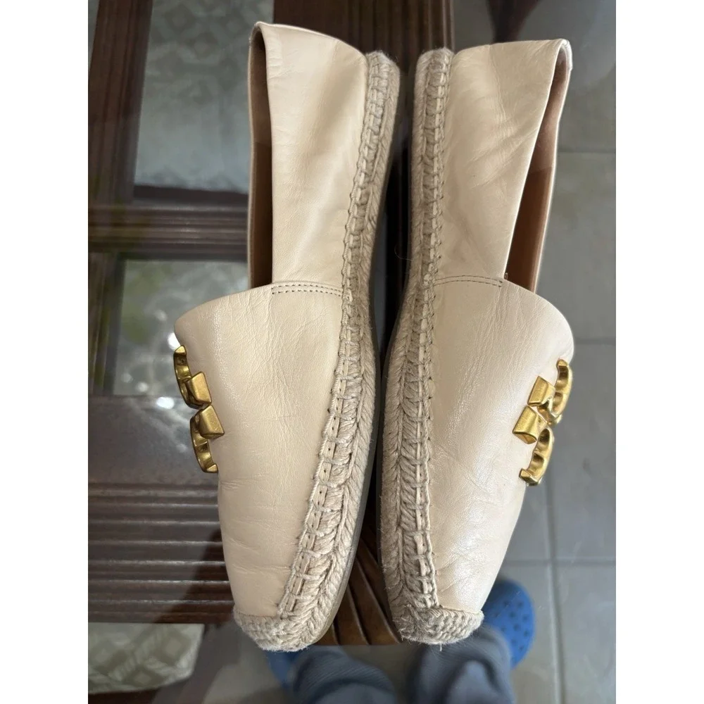 Tory Burch Eleanor Espadrille Cream Leather Slip-On Flats Round Toe US 8 86567
